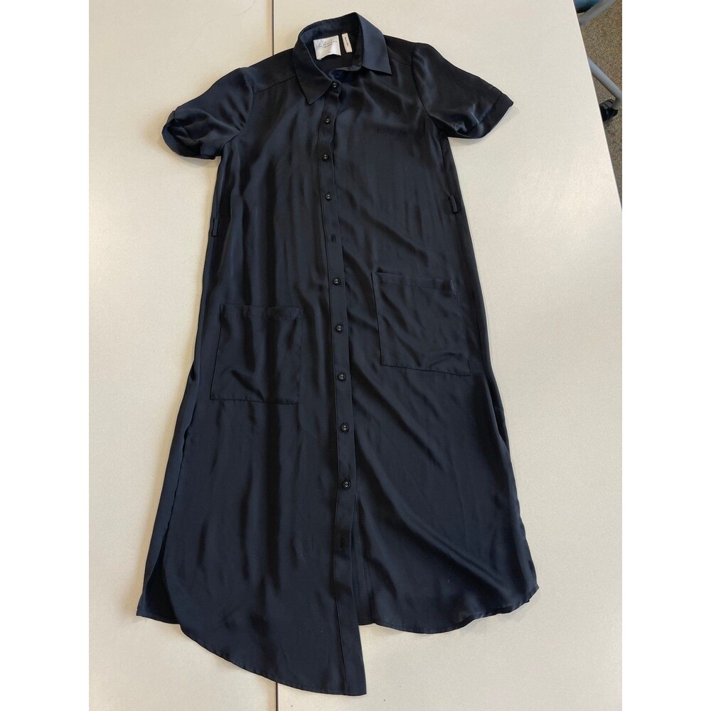 L’Academie Women’s Short Sleeve Button Down Black Dress XS
